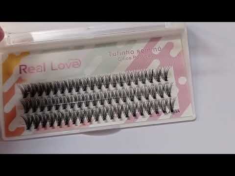 CARTELA DE CÍLIOS TUFINHOS SEM NÓ 20P 11MM 0.10D REAL LOVE BOX COM 10 UN