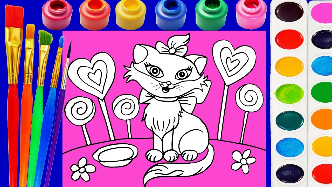 Cat Coloring Page for Kids to Learn to Color and Paint