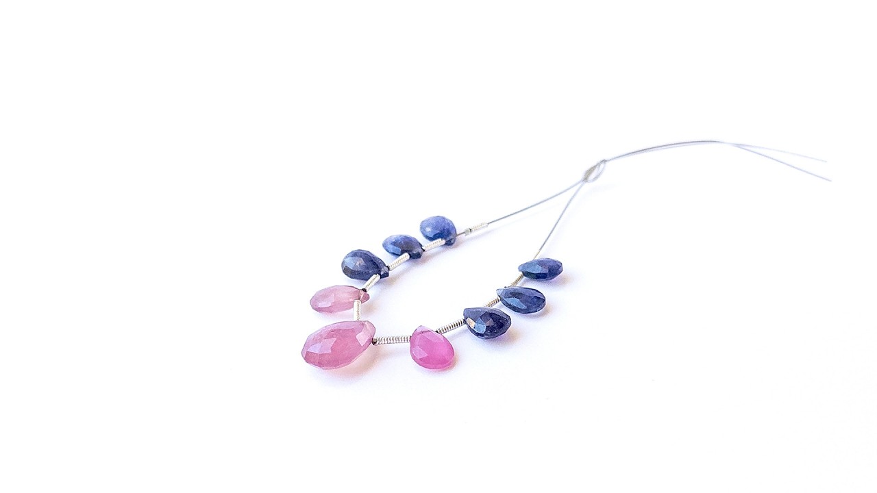 Ruby & Blue Sapphire | Faceted Briolette | 5.7-9.7mm Bead Size | 9 Pieces | 25 Carats video