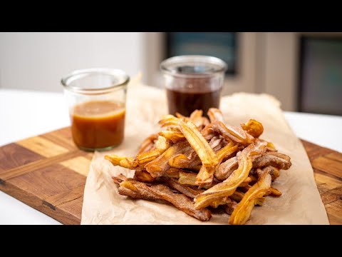 Chocolate churros with chocolate & salted caramel sauce video thumbnail