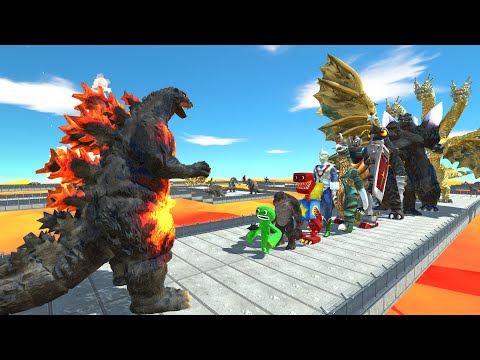 Godzilla Burning vs Ghidorah LAVA MOLTEN DEATH RUN - Animal Revolt Battle Simulator