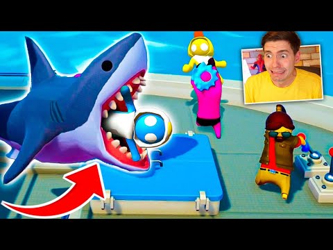 MEU AMIGO foi ENGOLIDO POR UM TUBARÃO! - Gang Beasts