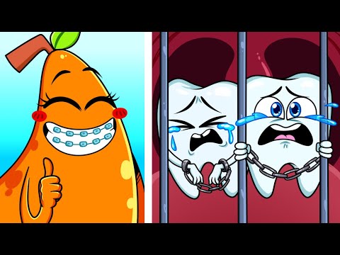 Meus Dentes Estão Presos || Como Escovar Os Dentes, por Casal Pera