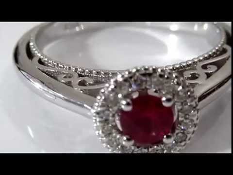 Ruby Halo Ring, Engagement Ring, Red color, 18K White Gold, set with VS Diamonds - 0101-20079