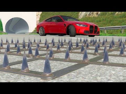 Cars vs Police Spikes Strip Crashes in BeamNG - Police Uses Spike Strip To Stop Monster Truck Driver