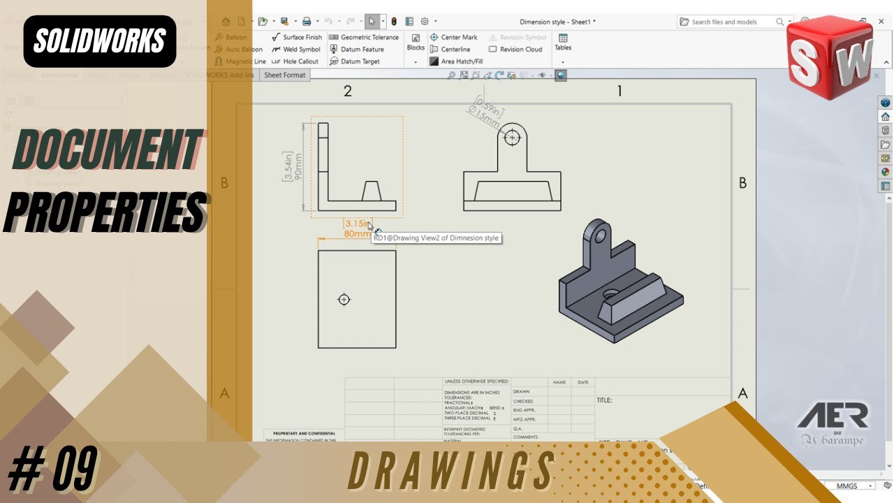 Document Properties | Solidworks Tutorial | Drawing | Stage #09 Eng - AER Int.