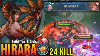 24 Kills + MANIAC!! Jungler META Hirara 100% Deadly!! - Build Top 1 Global Hirara ~ MLBB