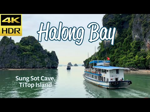 4K HDR | Excursão a pé pela Baía de Halong - excursão de 2 horas (Caverna Sung Sot, Ilha TiTop) Vietnã 2023