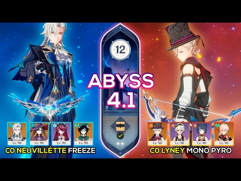 C0 Neuvillette Freeze & C0 Lyney Mono Pyro I Spiral Abyss 4.1 Floor 12 9 stars Genshin Impact