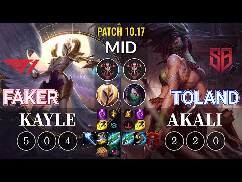 T1 Faker Kayle vs SB TolanD Akali Mid - KR Patch 10.17