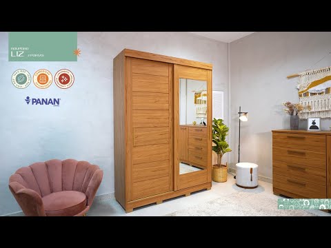 Video thumbnail of Guarda Roupa Solteiro com Espelho e Pés 2 Portas de Correr 100 MDF Liz Slide Panan