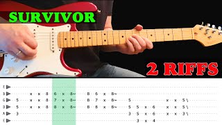Easy guitar riff lesson - SURVIVOR - 1. Burning Heart 2. Eye of the tiger (with tabs)