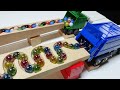 Marble Run Race ASMR Dump Truck Garbage Truck HABA Slope Course