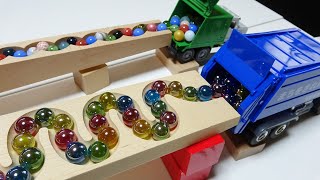 Marble Run Race ASMR ☆ Dump Truck, Garbage Truck &amp; HABA Slope Course
