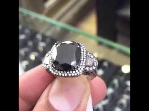 BDR-025 - 7.88 Ctw Cushion Cut Black Diamond Engagement Ring 14k Black Gold Vintage Style