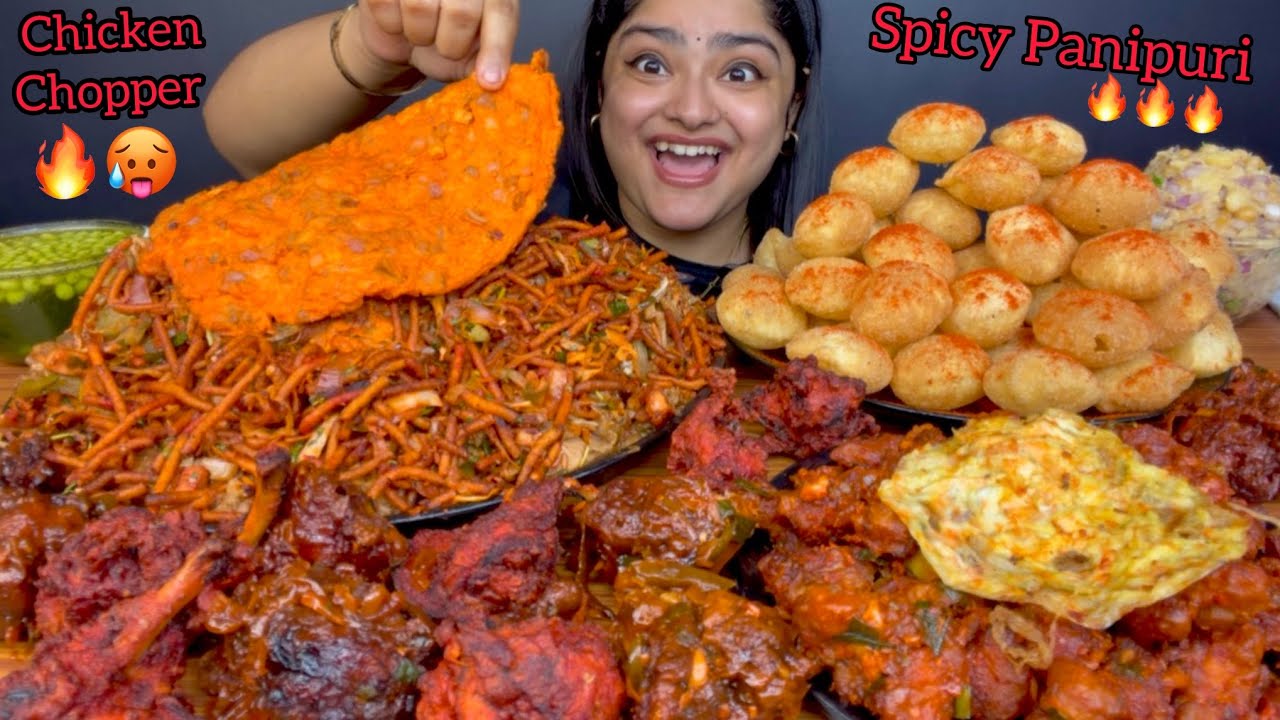 SPICY CHICKEN CHOPPER WITH MIRCHI POWDER WALE PANIPURI, SPICY CHICKEN LOLLIPOP, SPICY CHICKEN CRISPY