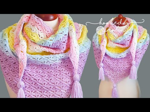 Crochet Fantail Shell Stitch Triangle Shawl / Scarf