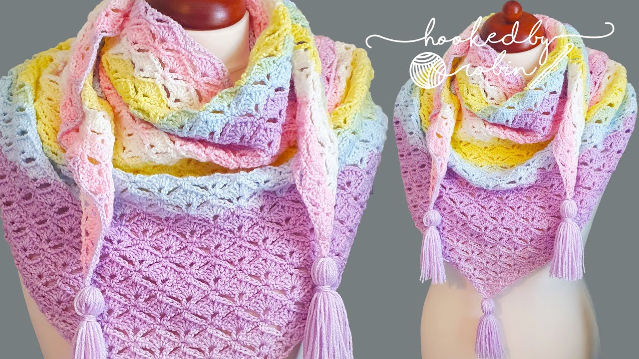 Crochet Fantail Shell Stitch Triangle Shawl / Scarf