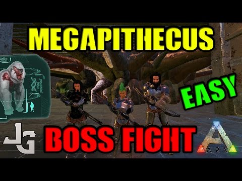 ARK - Megapithecus easy boss fight - 20 Rex's with primitive saddles and 3 players