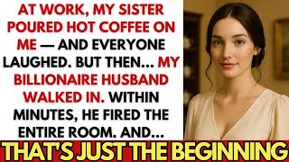 My Sister Poured Coffee On Me At Work – Then My BILLIONAIRE Husband Walked In And FIRED Everyone.