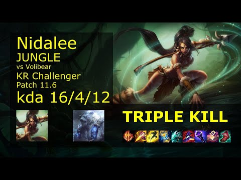 Nidalee vs Volibear Jungle - KR Challenger 16/4/12 Patch 11.6 Gameplay // [롤] 니달리 vs 볼리베어 정글