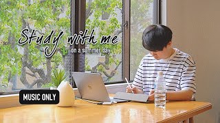 3-HOUR STUDY WITH ME 🌳 / calm piano ONLY / a summer day in Tokyo / with countdown+alarm