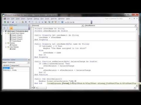 Excel 2010 VBA Tutorial 67   Class Modules   Functions and Subs