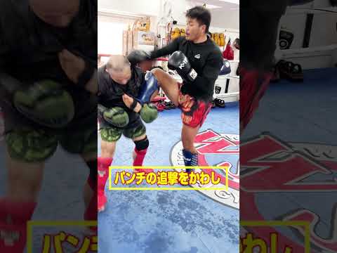 変則蹴りを受けて崩しミドルキックで反撃！