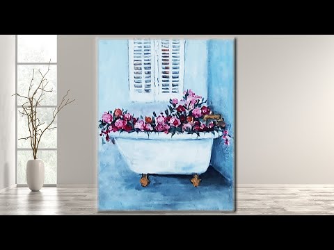 Step by Step acrylic painting for beginners / Flowers in a Bathtub/ MariArtHome
