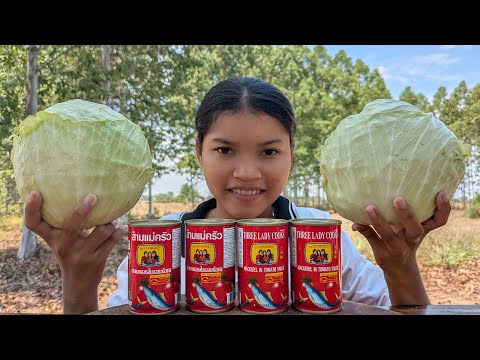 Easy and Delicious Fried Cabbage with Canned Fish Recipe / Eating Cabbage ASMR
