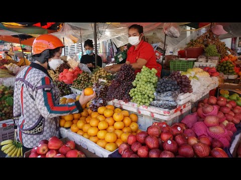 Morning Food Market Scene at Phsa Orussey - Walking Around Orussey Market in The Morning