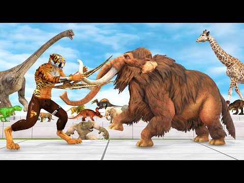 Death Run Who Will Win the Fight Saber Tooth Vs Woolly Mammoth Cow Animal Revolt Battle Simulator