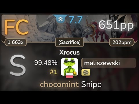 7.7⭐ maliszewski | AAAA vs. Morimori Atsushi - Xrocus [Sacrifice] +HD 99.48% (#1 651pp FC) - osu!