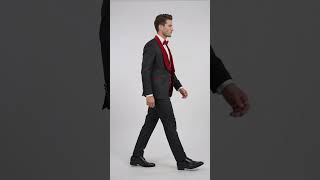 Men’s Black Paisley Tuxedo with Red Velvet Shawl Lapel – 3 Piece Wedding Prom Suit video