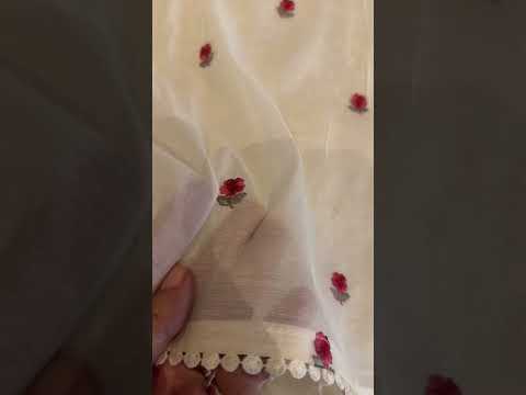 White Cotton Mulmul Unstitched Suit Set with Dupatta