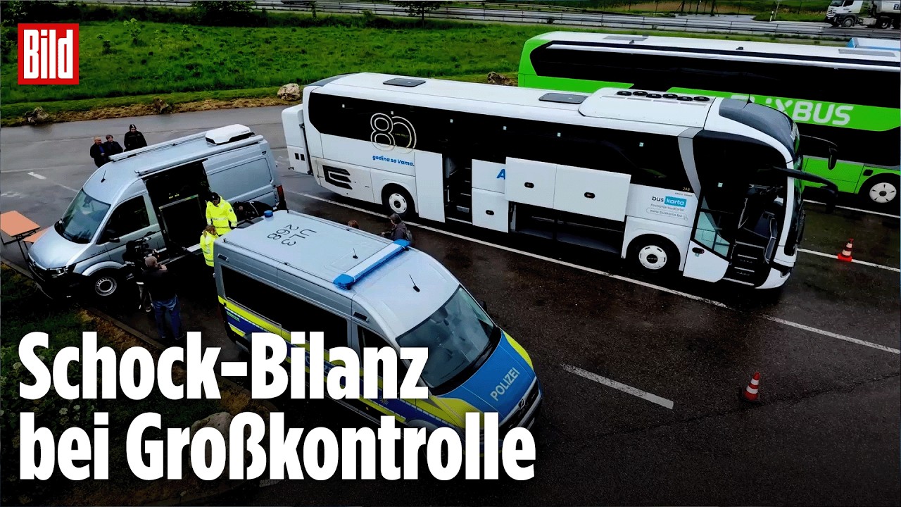GROSSKONTROLLE AUF DER A8 BEI ULM: Polizei zieht unsichere Lkw und Busse aus dem Verkehr