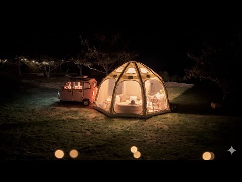 Autumn Solo camping in the mountain with 3-wheel mini camper and BIG tent
