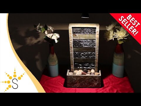 Sunnydaze Tranquility Slate Tiered Tabletop Fountain And Led