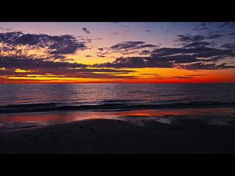 Orange Sunset Afterglow on the Beach with Calm Ocean Waves | Relaxing ASMR for Deep Sleep | 3H in 4K