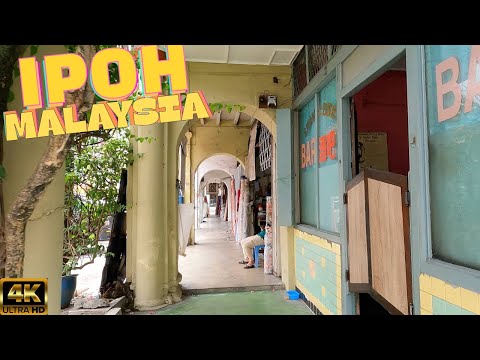Ipoh: bairro colonial britânico e centro histórico, excursão a pé em 4K na Malásia