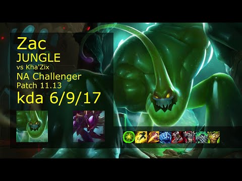 Zac Jungle vs Kha'Zix - NA Challenger 6/9/17 Patch 11.13 Gameplay