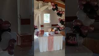 Decoration de salle anniversaire, rose gold , blanc et noir.