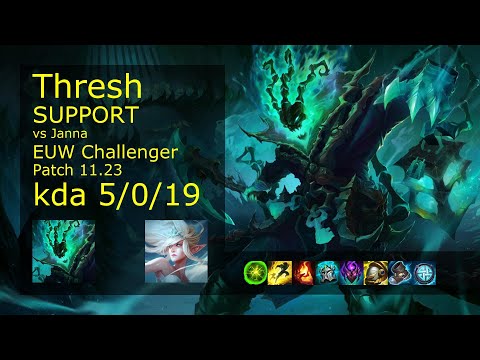 Thresh Support & Kalista vs Janna & Tristana - EUW Challenger 5/0/19 Patch 11.23 Gameplay