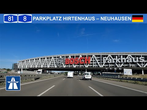 Driving in Germany. Autobahn A81/A8 near Stuttgart. 4K