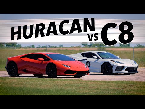 510 HP C8 Corvette vs 602 HP Lamborghini Huracan | Drag & Roll Race Comparison