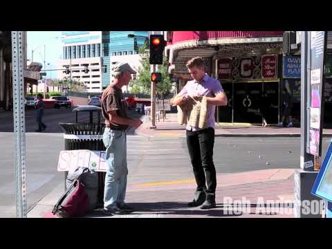 Magician Rips Up Homeless Mans Sign!