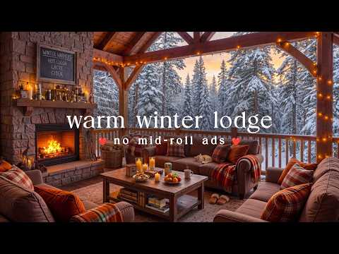 ☕ Warm Lodge Jazz - NO MID-ROLL ADS – Fireplace Comfort for Focus & Relaxation