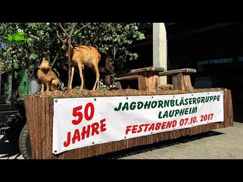 Kinder- und Heimatfest 2017: 50 Jahre Jagdhornbläser Laupheim - Aufbau des Festwagens