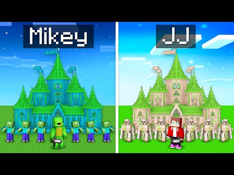 JJ's GOLEM Kingdom vs Mikey's ZOMBIE Kingdom Survive Battle in Minecraft (Maizen)
