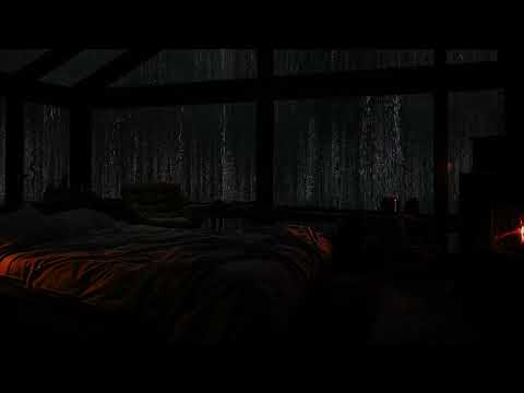 Cozy Attic Bedroom Ambience ⛈️ Rainy Thunder & Fireplace Sounds for Deep Sleep & Relaxation